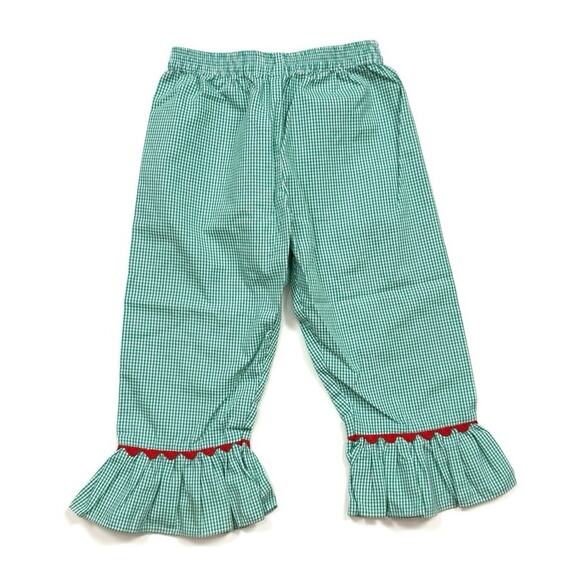 Green Gingham Ruffle Ricrac Pants - Picture 1 of 4